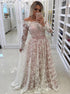 A Line Off The Shoulder Long Sleeves Lace With Appliques Prom Dresses LBQ0321